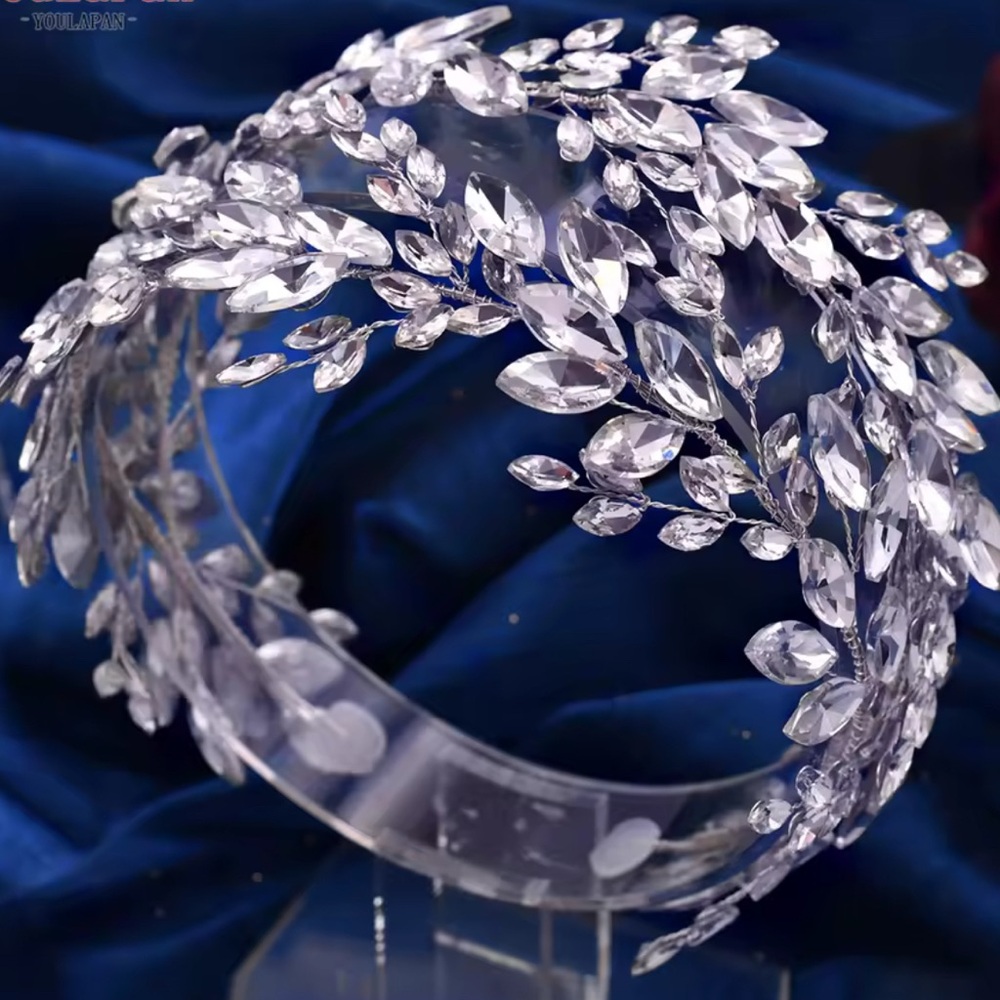 Elegant Silver Crystal Leaf Headband